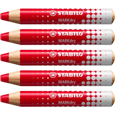 Lot de 5 marqueurs tableau Stabilo MARKdry rouge mine XXL 10 mm