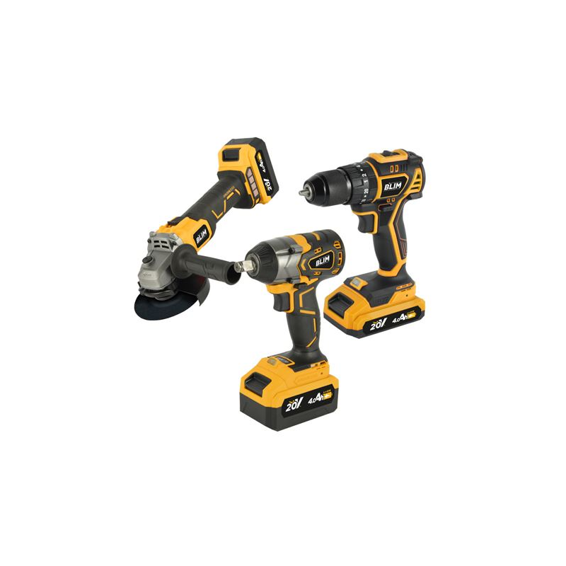 Blim Pack Perceuse 20V + Clé à Chocs + Radial S/Carbons - 2 Batteries 4Ah - Divers Coloris