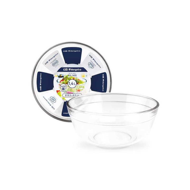 Ensemble de bols en verre ultra résistant série Orbegozo BOL - Polyvalent et durable - Capacité 1,4 / 2,3 / 3,5 L - Passe au fou