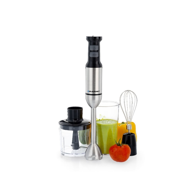 Mixeur plongeant Blaupunkt - Puissance 1500 W - Hachoir 500 ml - Bol 1 litre - Fouet - Lames en acier inoxydable - Mode turbo -