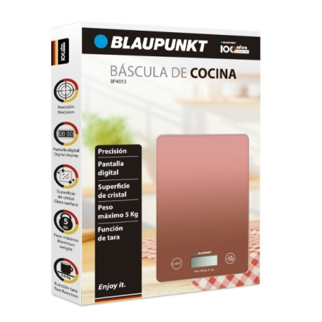Balance de cuisine numérique Blaupunkt 5 kg avec plateau en verre - Écran LCD - Fonction tare - Haute précision (1 g) - Arrêt au