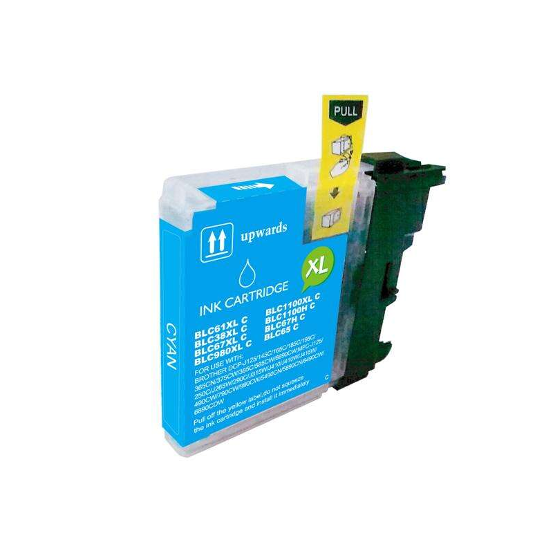 LOT de 50 VRAC - Brother LC980XL/LC1100XL/LC985XL Cartouche d'encre générique cyan - Remplace LC980C/LC1100C/LC985C