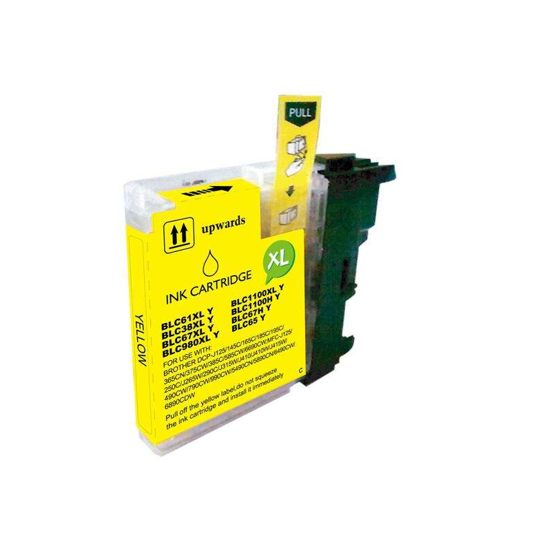 LOT de 50 VRAC - Brother LC980XL/LC1100XL/LC985XL Cartouche d'encre générique jaune - Remplace LC980Y/LC1100Y/LC985Y