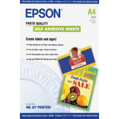Epson Photo Quality Self Adhesive Pack de 10 Hojas Autoadhesivas - A4 - Gramaje de 167g/m2 - Calidad Fotografica - Mate - Compat