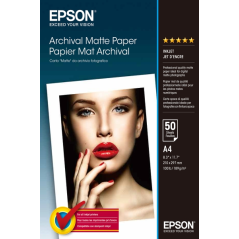 Epson Archival Matte Pack de 50 Hojas de Papel Fotografico - A4 - Gramaje de 192g/m2 - Acabado Mate - Compatible con Impresoras