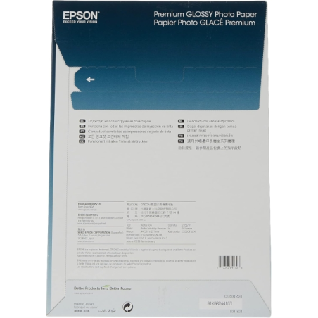 Epson Premium Glossy Photo Pack de 50 Hojas de Papel Fotografico - A4 - Gramaje de 255g/m2 - Acabado Brillante - Compatible con