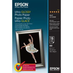 Epson Ultra Glossy Photo Pack de 15 Hojas de Papel Fotografico - A4 - Gramaje de 300g/m2 - Acabado Brillante - Compatible con Im