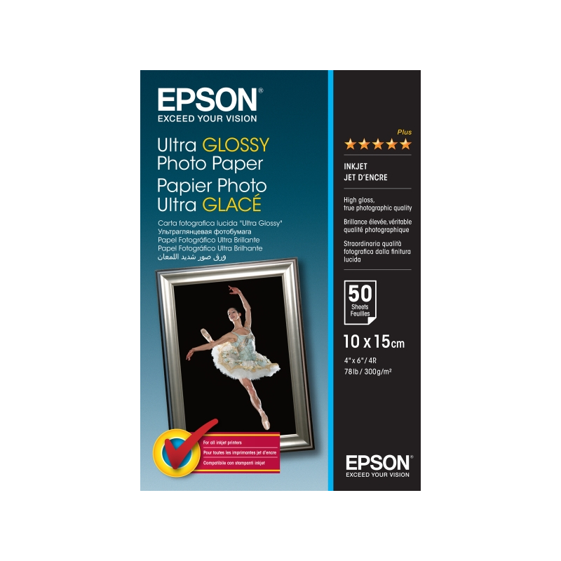 Epson Ultra Glossy Photo Pack de 50 Hojas de Papel Fotografico - 10x15cm - Gramaje de 300g/m2 - Acabado Brillante - Compatible c
