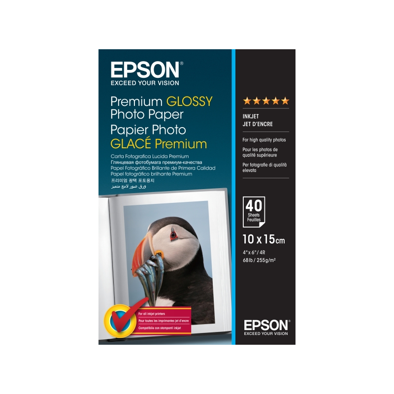Epson Premium Glossy Photo Pack de 40 Hojas de Papel Fotografico - 10x15cm - Gramaje de 255g/m2 - Acabado Brillante - Compatible