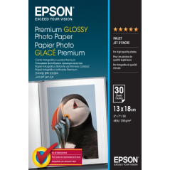 Epson Premium Glossy Photo Pack de 30 Hojas de Papel Fotografico - 13x18cm - Gramaje de 255g/m2 - Acabado Brillante - Compatible