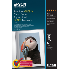 Epson Premium Glossy Photo Pack de 15 Hojas de Papel Fotografico - A4 - Gramaje de 255g/m2 - Acabado Brillante - Compatible con