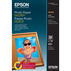 Epson Photo Glossy Pack de 20 Hojas de Papel Fotografico - A3+ - Gramaje de 200g/m2 - Acabado Brillante - Compatible con Impreso