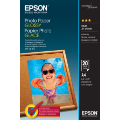 Epson Photo Glossy Pack de 20 Hojas de Papel Fotografico - A4 - Gramaje de 200g/m2 - Acabado Brillante - Compatible con Impresor