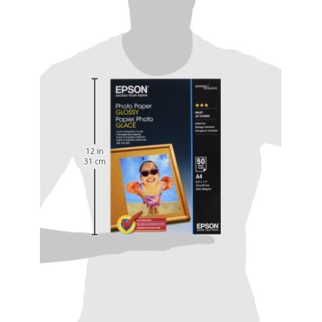 Epson Photo Glossy Pack de 50 Hojas de Papel Fotografico - A4 - Gramaje de 200g/m2 - Acabado Brillante - Compatible con Impresor