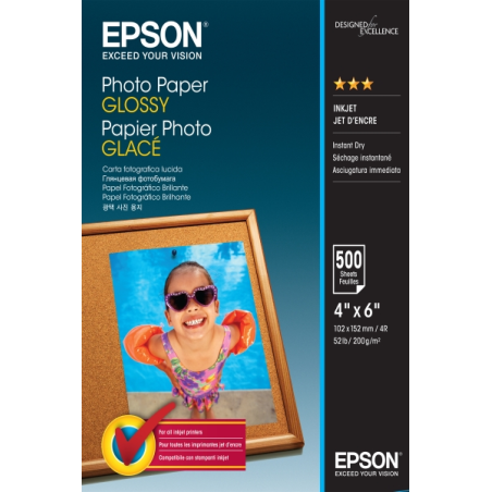 Epson Photo Glossy Pack de 500 Hojas de Papel Fotografico - 10x15cm - Gramaje de 200g/m2 - Acabado Brillante - Compatible con Im