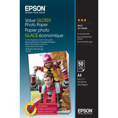 Epson Value Glossy Photo Pack de 50 Hojas de Papel Fotografico - A4 - Gramaje de 183g/m2 - Acabado Brillante - Compatible con Im