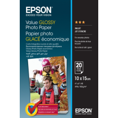 Epson Value Glossy Photo Pack de 20 Hojas de Papel Fotografico - 10x15cm - Gramaje de 183g/m2 - Acabado Brillante - Compatible c