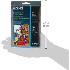Epson Value Glossy Photo Pack de 20 Hojas de Papel Fotografico - 10x15cm - Gramaje de 183g/m2 - Acabado Brillante - Compatible c