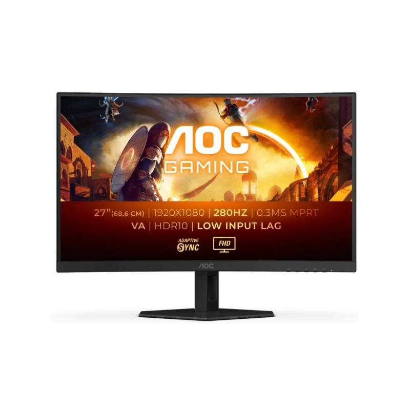 Moniteur AOC G4 27" Incurvé 1500R LED Fast Va FullHD 280 Hz HDR10 - Réponse 1 ms - Angle de vision 178° - HDMI, DisplayPort, Aud
