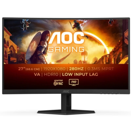 Moniteur AOC G4 27" Incurvé 1500R LED Fast Va FullHD 280 Hz HDR10 - Réponse 1 ms - Angle de vision 178° - HDMI, DisplayPort, Aud