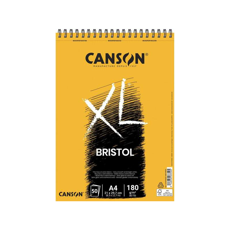 Canson Album Spirale XL Bristol Extra Lisse 50 Feuilles - 21x29,7 - 180gr - Couleur Blanc