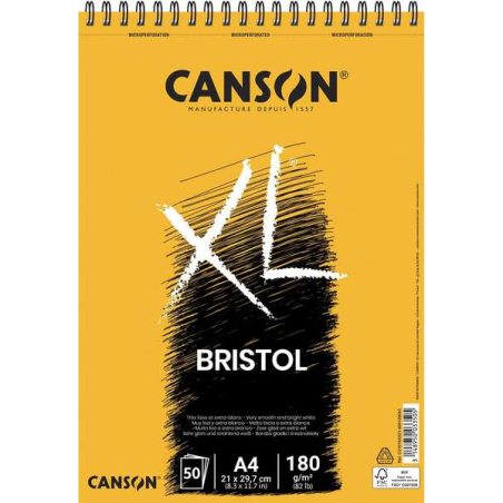 Canson Album Spirale XL Bristol Extra Lisse 50 Feuilles - 21x29,7 - 180gr - Couleur Blanc