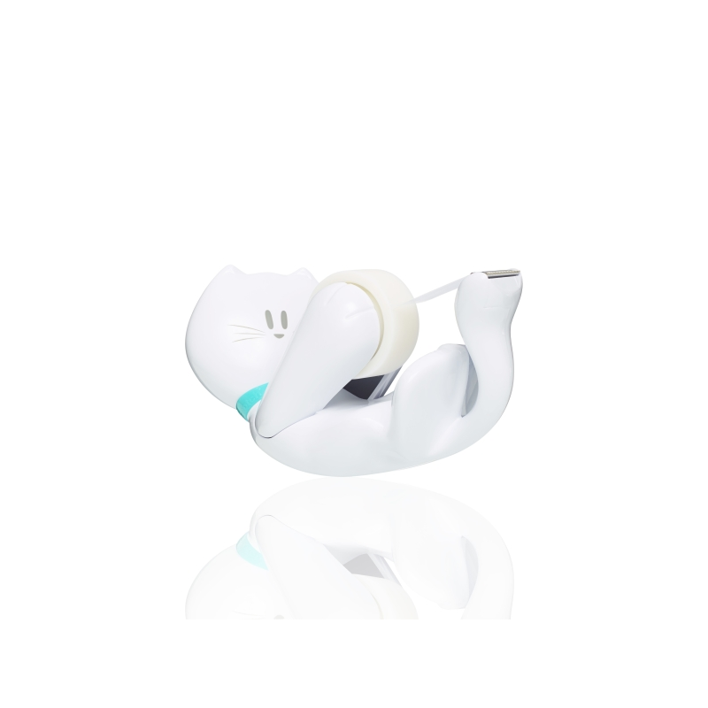 Dévidoir de ruban adhésif Scotch Magic Cat - Comprend 1 rouleau de 19 mm x 8,89 m - Blanc
