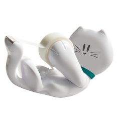 Dévidoir de ruban adhésif Scotch Magic Cat - Comprend 1 rouleau de 19 mm x 8,89 m - Blanc