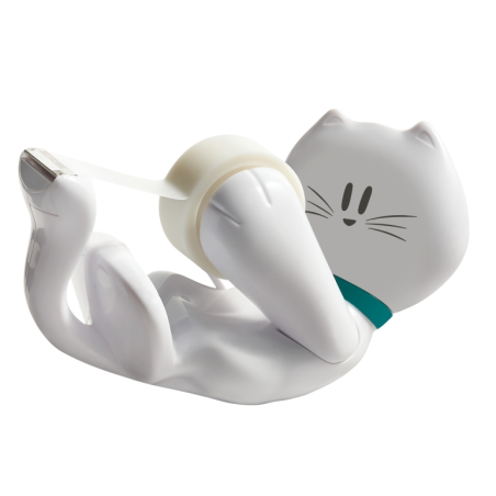 Dévidoir de ruban adhésif Scotch Magic Cat - Comprend 1 rouleau de 19 mm x 8,89 m - Blanc