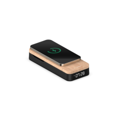 Réveil pliable 3 en 1 Thomson - Chargeur à induction compatible Android et Apple - Chargeur USB-C - Luminosité réglable - Bois e
