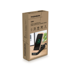 Réveil pliable 3 en 1 Thomson - Chargeur à induction compatible Android et Apple - Chargeur USB-C - Luminosité réglable - Bois e