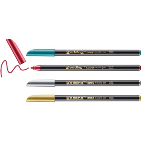 Edding 1200 Pack 4 Marqueurs Métalliques Or Argent Pointe Ronde