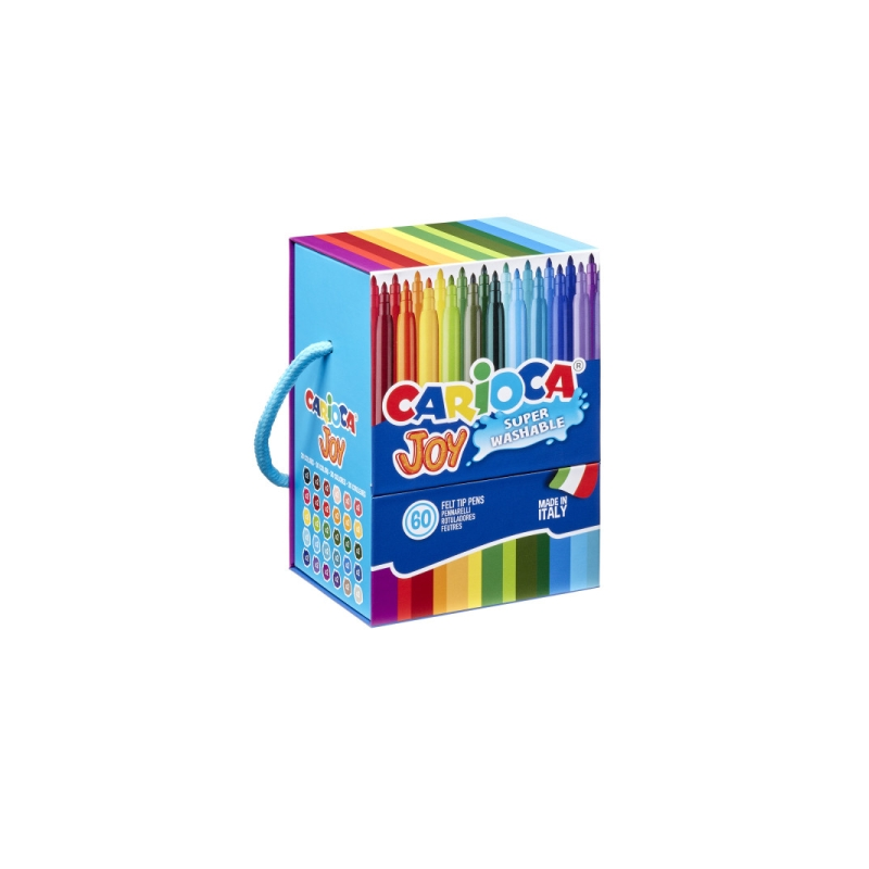 Boîte rigide Carioca Joy de 60 marqueurs - Pointe bloquée 2,8 mm - Capuchon ventilé - Lavable - Couleurs assorties
