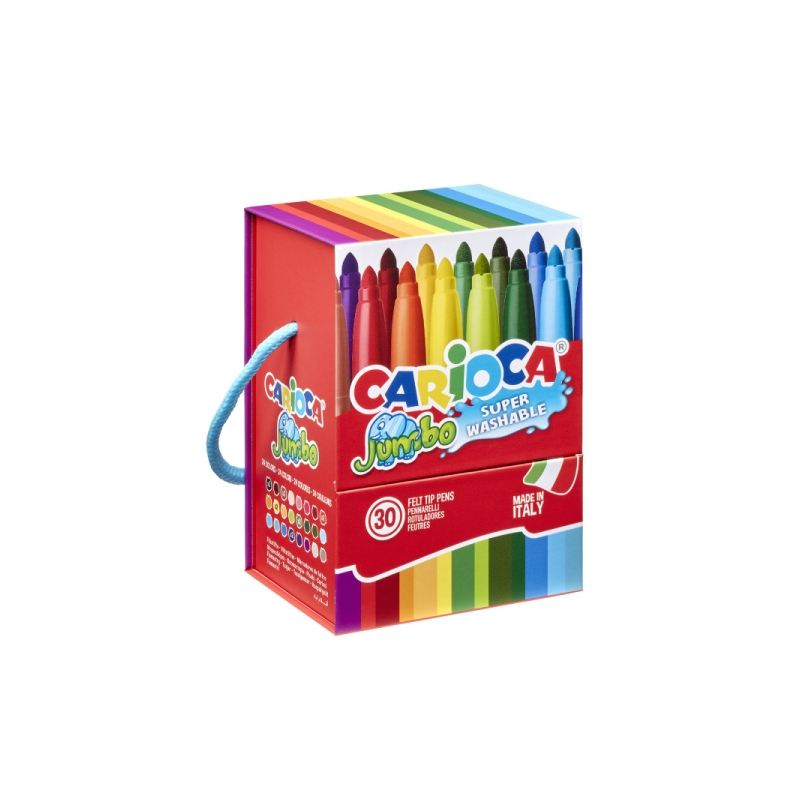 Boîte rigide géante Carioca de 30 marqueurs - Pointe 6 mm - Super lavable - Couleurs assorties