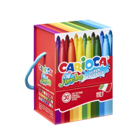 Boîte rigide géante Carioca de 30 marqueurs - Pointe 6 mm - Super lavable - Couleurs assorties