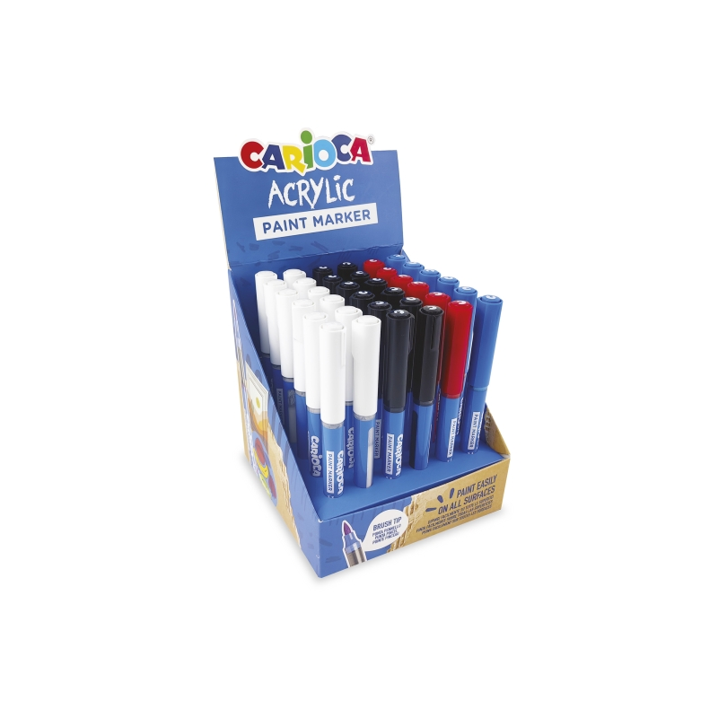 Présentoir acrylique Carioca avec 36 marqueurs de peinture acrylique - Pointe pinceau - Encre à l'eau - Haute couverture - Coule