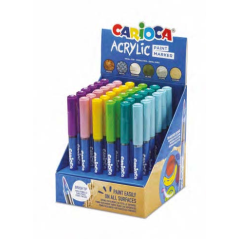 Présentoir acrylique Carioca avec 36 marqueurs de peinture acrylique - Pointe pinceau - Encre à l'eau - Haute couverture - Coule