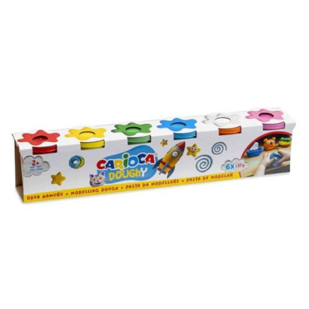 Pack Carioca Doughy avec 6 boîtes de pâte à modeler de 110 g - Souple et flexible - Facile à pétrir et à modeler - Idéal pour le