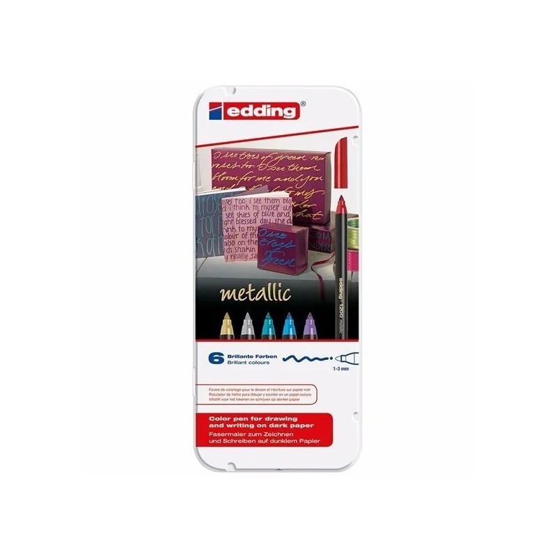 Edding 1200 Metallic lot de 6 marqueurs couleurs assorties