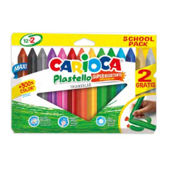 Carioca Plastello Maxi Pack de 12+2 Plasticeras Triangulares - Brillantes y Lavables - Colores Surtidos
