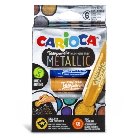 Carioca Temperello Peintures à la Tempera Métalliques Solides, Lot de 8 - Haute Couvrance - Faciles à Mélanger - Sans Solvant et