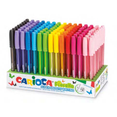 Présentoir Carioca Fiorella avec 120 stylos à encre gel colorés - Pointe bille 1 mm - Corps transparent coloré - Couleurs assort
