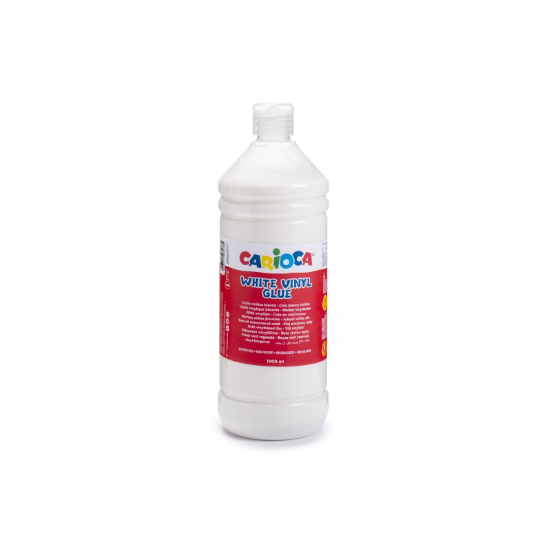 Colle Blanche Carioca 1L - Couvercle avec Distributeur - Convient pour Papier et Carton - Séchage Transparent - Couleur Blanc