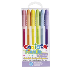 Carioca Fiorella Lot de 6 stylos à encre gel colorés - Pointe bille 1 mm - Corps transparent pastel - Couleurs pastel assorties