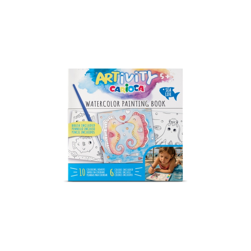 Carioca Artivity Acuarelas Sea Life Libro para Colorear con Acuarelas - Cada Pagina contiene una Paleta con 6 Colores de Acuarel