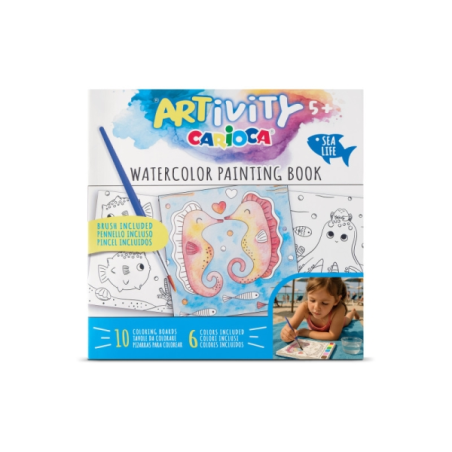 Carioca Artivity Acuarelas Sea Life Libro para Colorear con Acuarelas - Cada Pagina contiene una Paleta con 6 Colores de Acuarel
