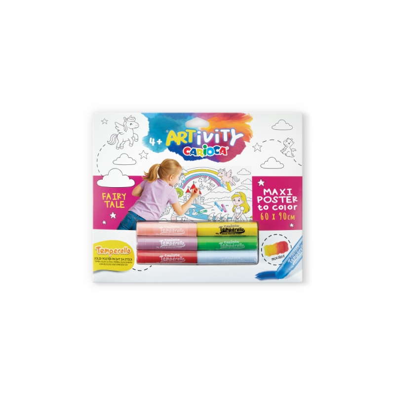 Carioca Artivity Fairy Tale Poster Maxi para Colorear - Tamaño 90x60cm - Incluye 6 Temperas Solidas Temperello