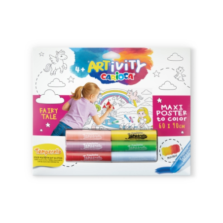 Carioca Artivity Fairy Tale Poster Maxi para Colorear - Tamaño 90x60cm - Incluye 6 Temperas Solidas Temperello