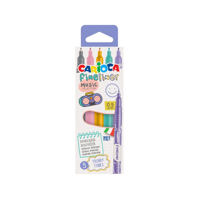 Lot de 5 marqueurs musicaux Carioca Fineliner - Pointe acétal blanche de 0,5 mm - Couleurs assorties
