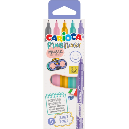 Lot de 5 marqueurs musicaux Carioca Fineliner - Pointe acétal blanche de 0,5 mm - Couleurs assorties